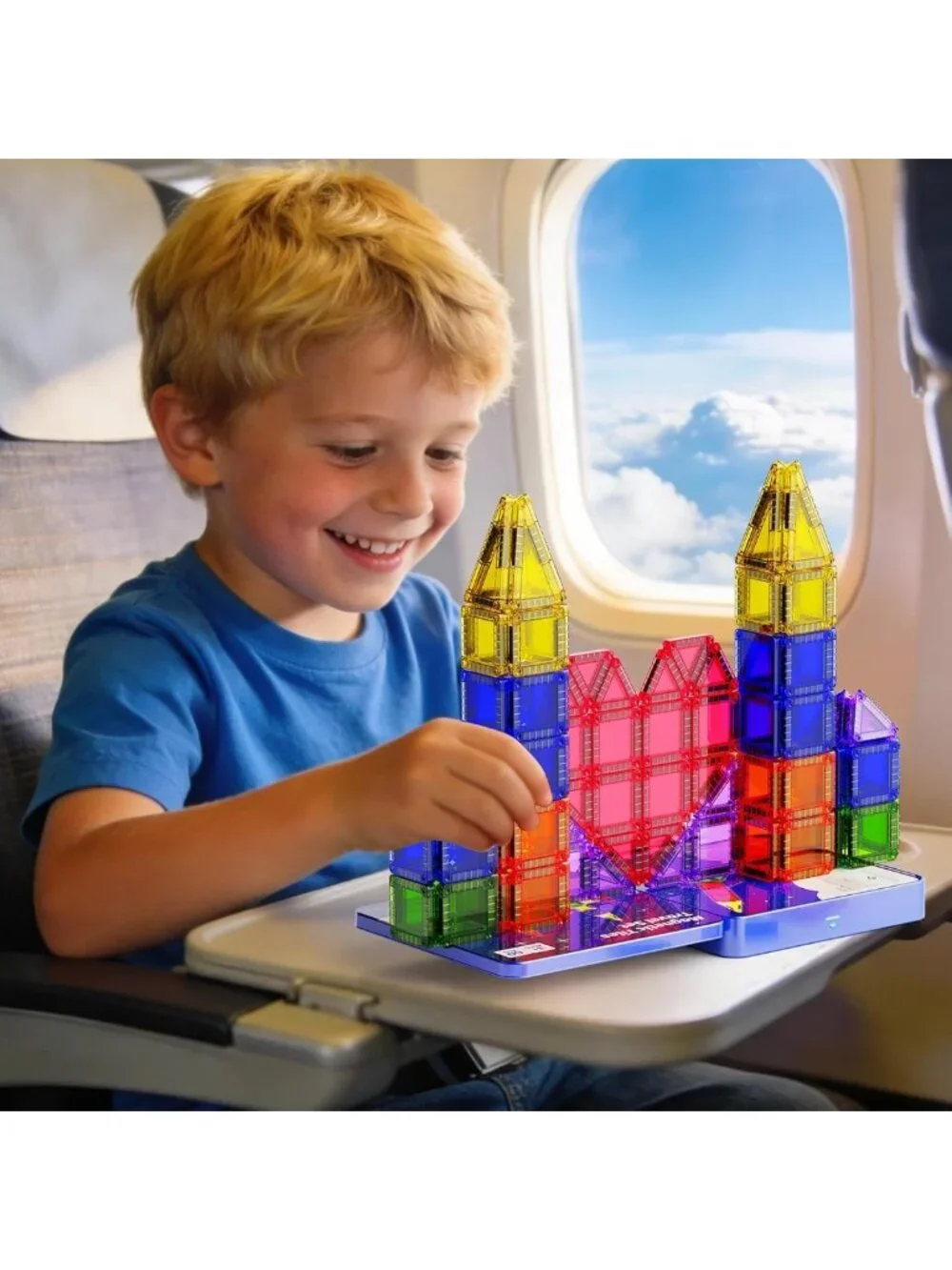 60pcs Mini Magnetic Building Tiles Travel Kit for Kids 3-8, STEM Sensory Toys